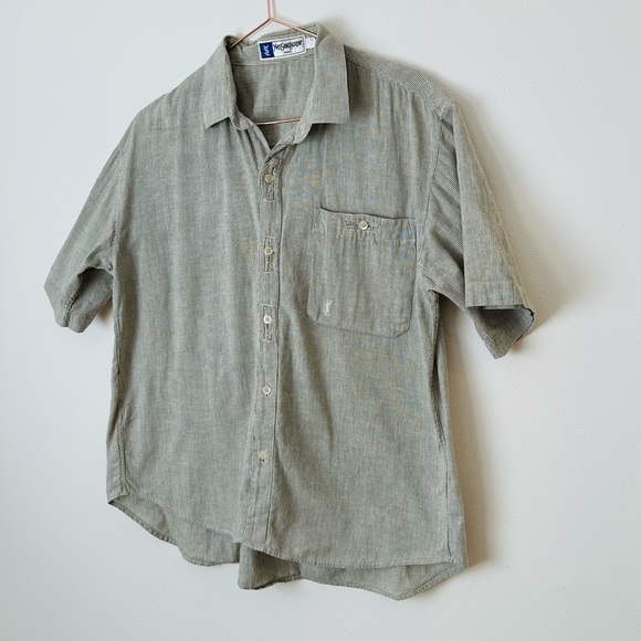 Vintage 90s Yves Saint Laurent YSL shirt oversized button down linen striped - Picture 5 of 7